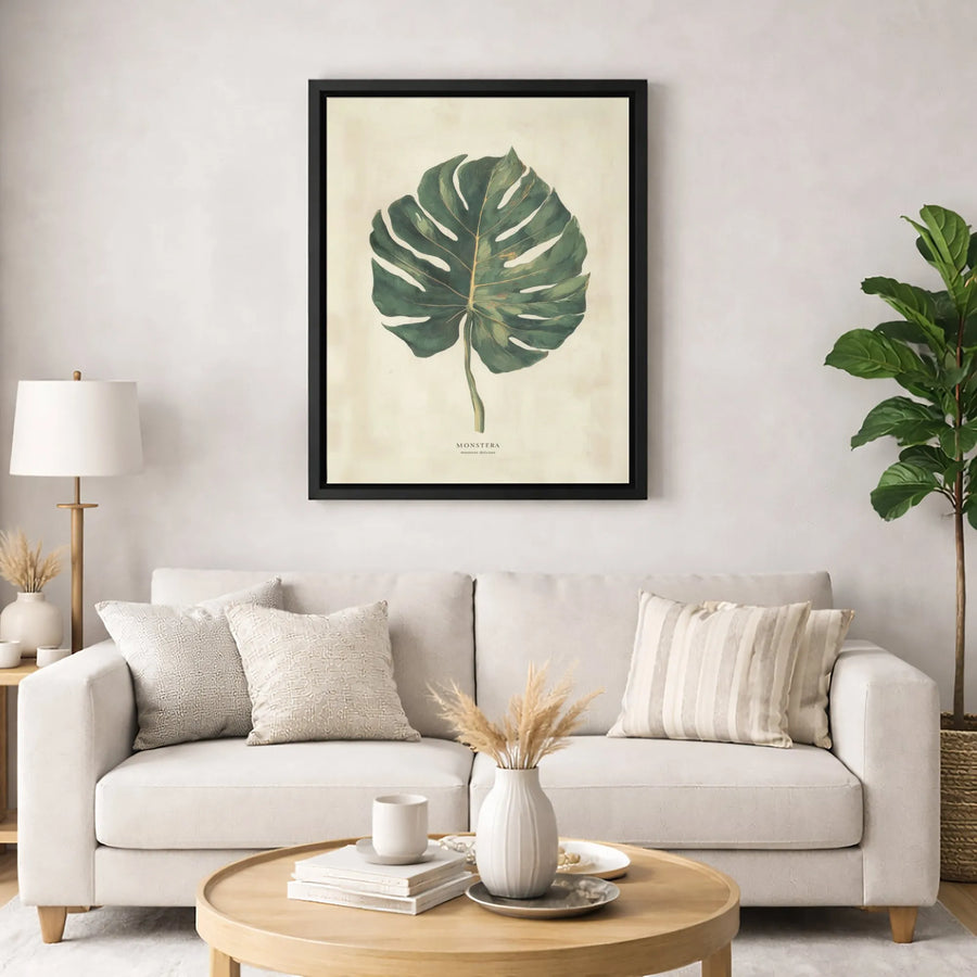 Monstera Deliciosa Canvas Art | Vintage Botanical Leaf Print | Gallery Quality 1.25 Inch Profile | Tropical Home Decor Wall Gift