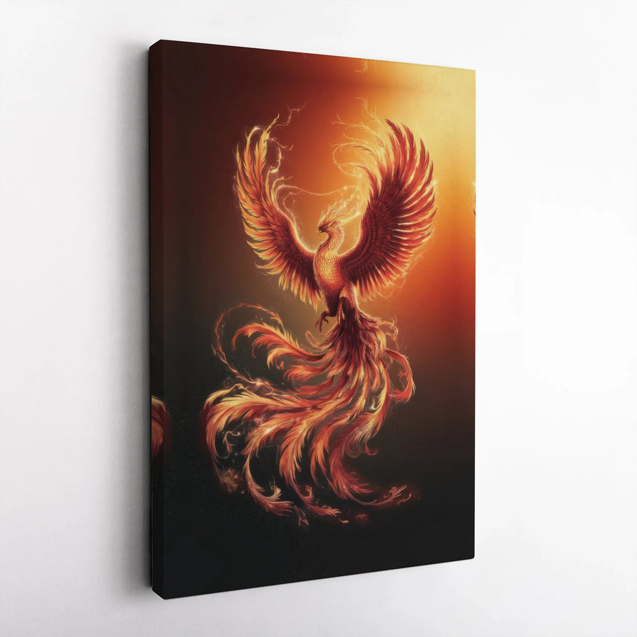 Fiery Phoenix Canvas Wall Art | Glowing Mythical Bird Illustration | Premium 1.25-Inch Gallery Wrap | Fantasy Decor for Home Office