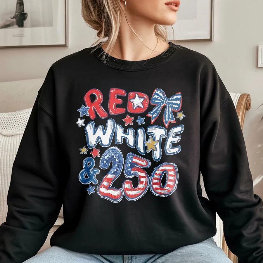 250th Anniversary Sweatshirt | Red White and 250 USA Flag Graphic | Soft Cotton Blend | Fourth of July Patriotic Gift for Men Women