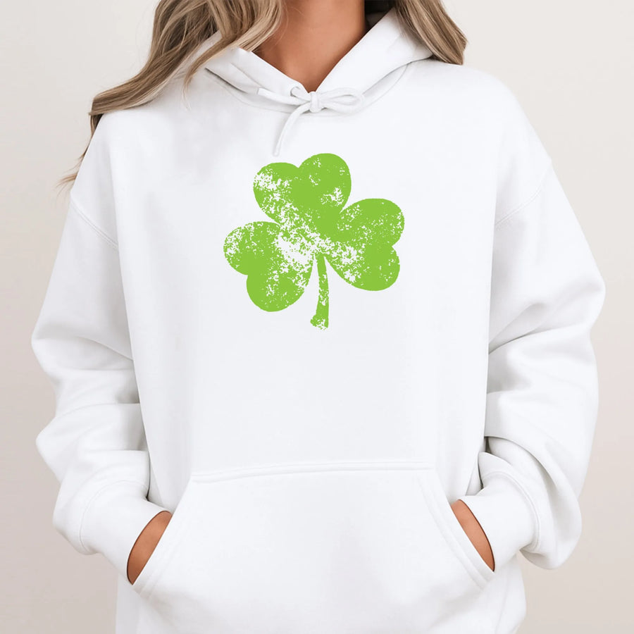 St Patrick's Day Shamrock Hoodie | Distressed Irish Clover Graphic | Premium Cotton Blend | Unisex Lucky Gift for Him or Her