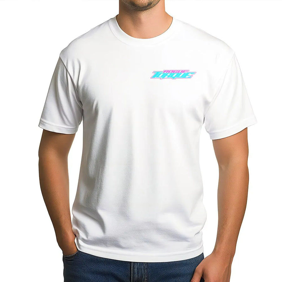 Retro Racing T-Shirt | Rogue Torque 80s Neon Graphic | Premium Cotton Blend Pullover | Gift for Car Enthusiast