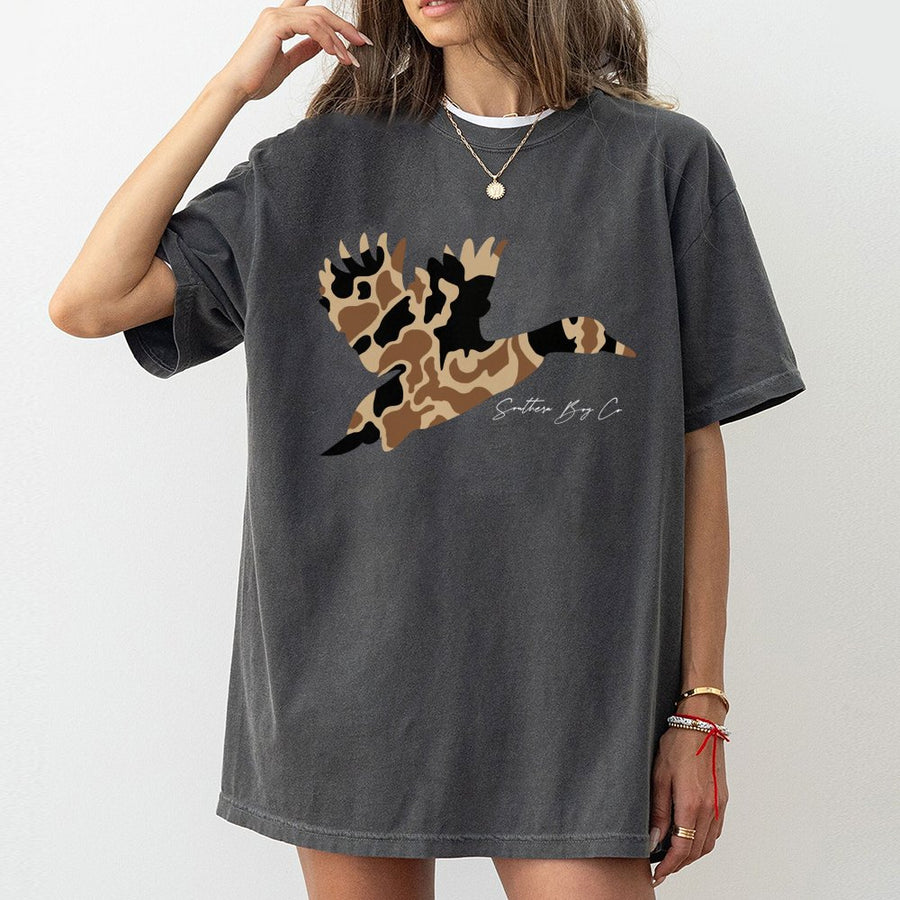 Camo Duck Graphic T-Shirt | Southern Country Style Hunter Apparel | 100% Premium Cotton Tee | Gift for Outdoor Enthusiasts
