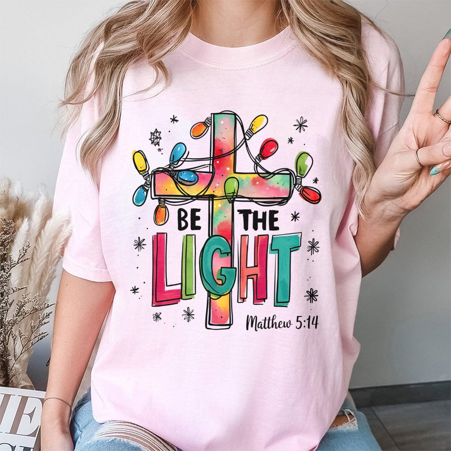 Be The Light Christian T-Shirt | Matthew 5:14 Bible Verse Christmas Graphic | Premium 100% Cotton | Religious Gift for Men and Women