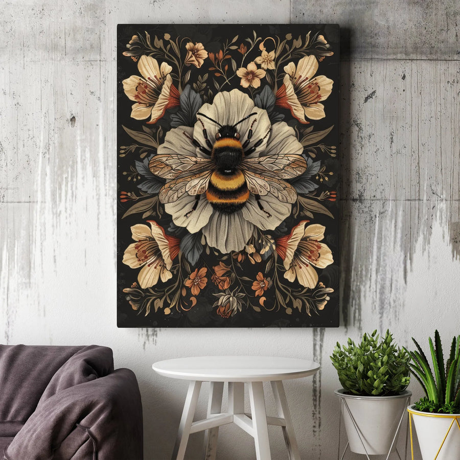 Bumblebee Canvas Wall Art | Vintage Botanical Floral Illustration | Gallery Wrapped Premium Decor | Nature Lover Home Gift