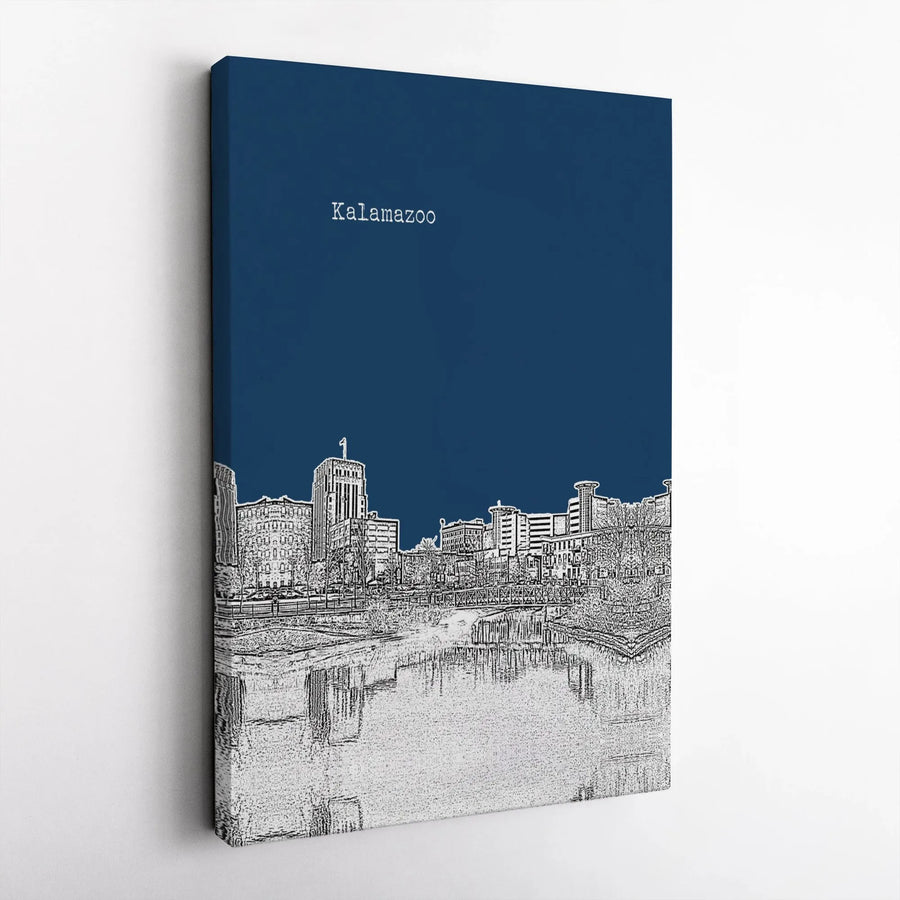 Kalamazoo City Skyline Canvas Print | Minimalist Line Art Sketch | Premium Gallery-Wrapped Wall Decor | Michigan Home Office Gift Idea