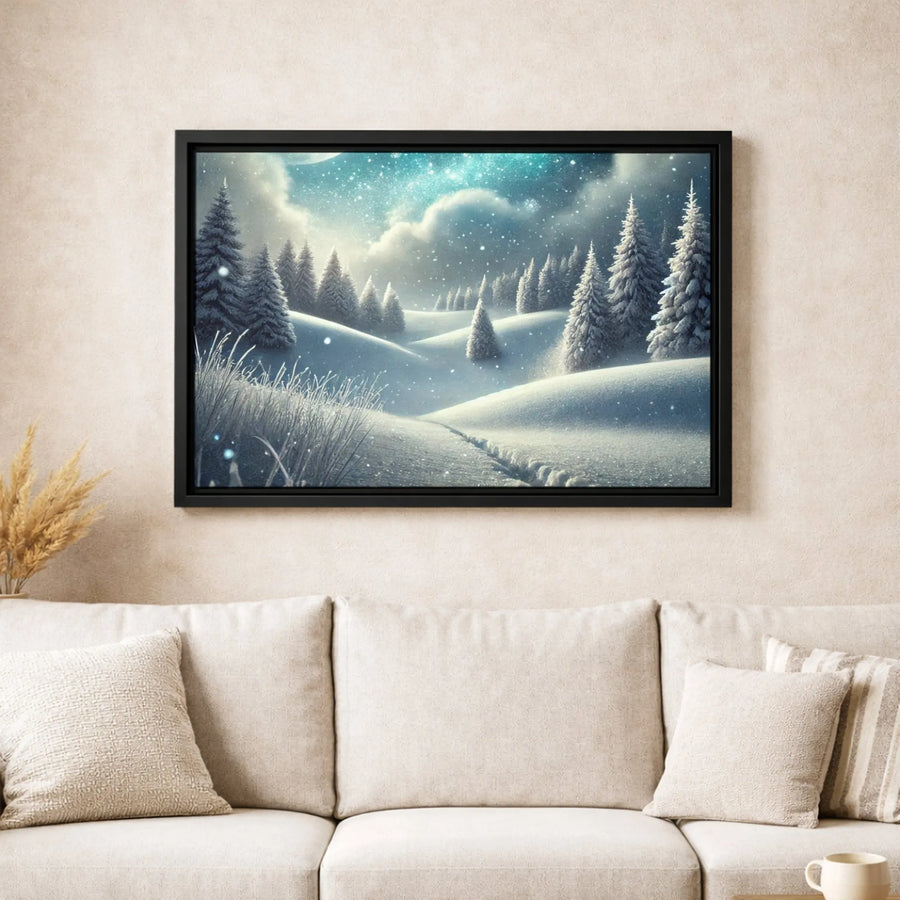 Winter Forest Canvas Wall Art | Snowy Pine Tree Landscape | Premium 1.25" Gallery Wrap | Christmas Holiday Home Decor Gift