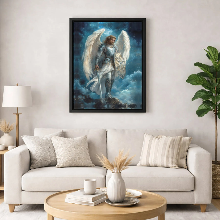 Archangel Michael Canvas Art | Warrior Angel with Sword and Shield | Premium Gallery Wrap Wall Decor | Religious Home Gift for Spiritual Protection