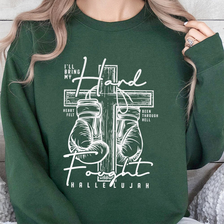 Hard Fought Hallelujah Sweatshirt | Boxing Cross Christian Design | Premium Cotton Blend | Faith-Based Religious Gift for Men and Women
