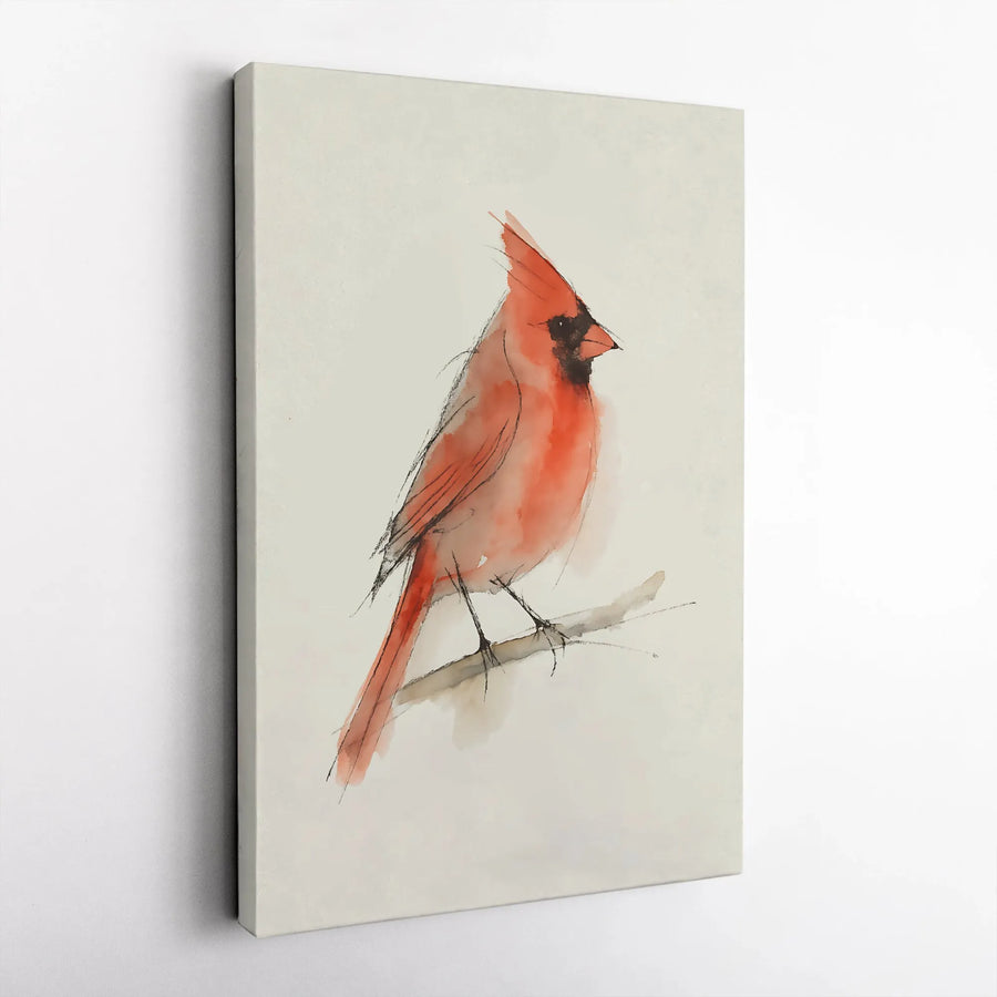 Northern Cardinal Canvas Art | Watercolor Sketch Wall Decor | Premium Fade-Resistant Gallery Wrap | Bird Lover Gift Idea