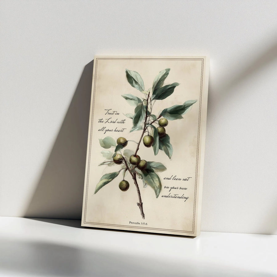 Proverbs 3 5 Wall Art Canvas Print | Vintage Botanical Scripture Art | Premium Christian Home Decor | Inspirational Faith Gift