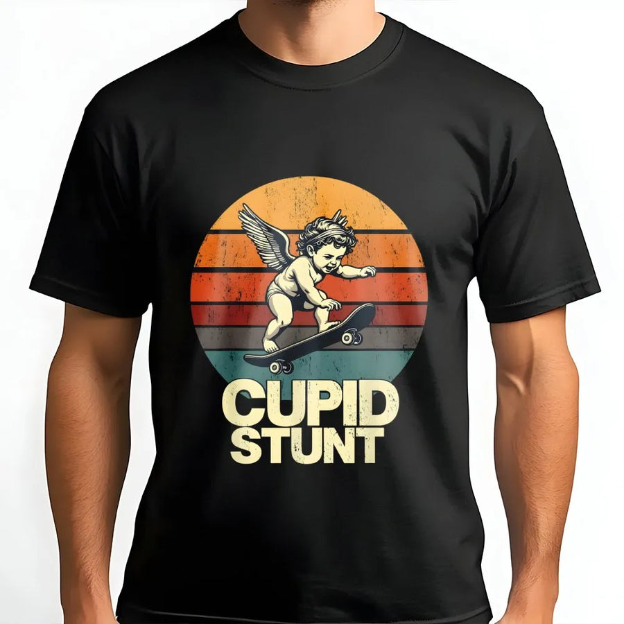 Funny Cupid Stunt T-Shirt | Retro Skateboarding Angel Graphic | Premium Cotton Blend Sweatshirt | Unisex Streetwear Gift