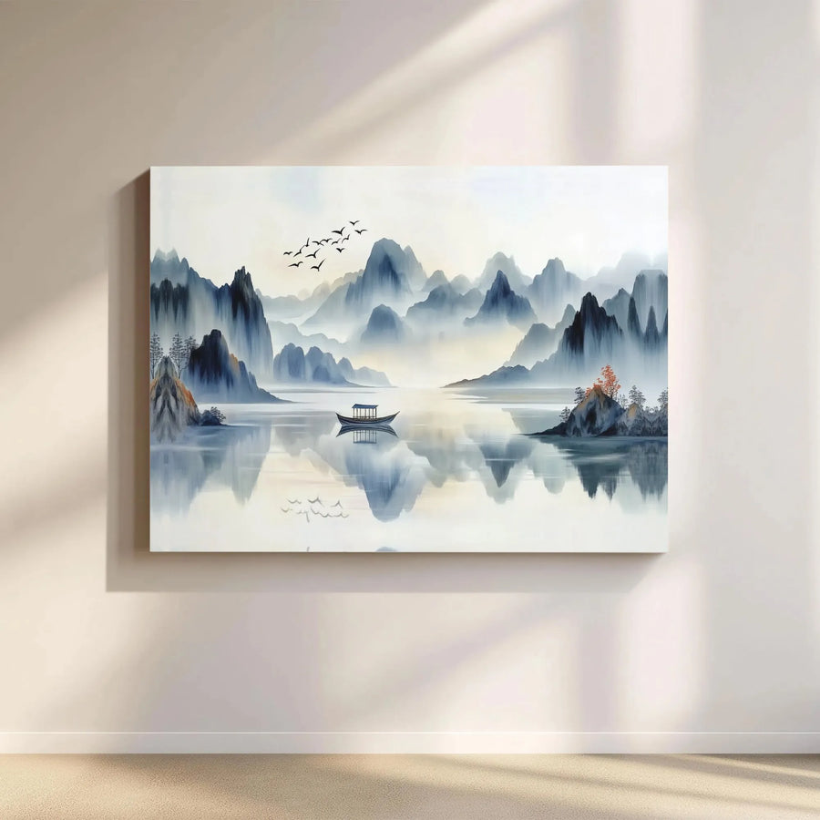 Misty Mountain Landscape Canvas Print | Zen Chinese Ink Wash Art | Premium Gallery Wrapped Wall Decor | Serene Nature Artwork for Home Office