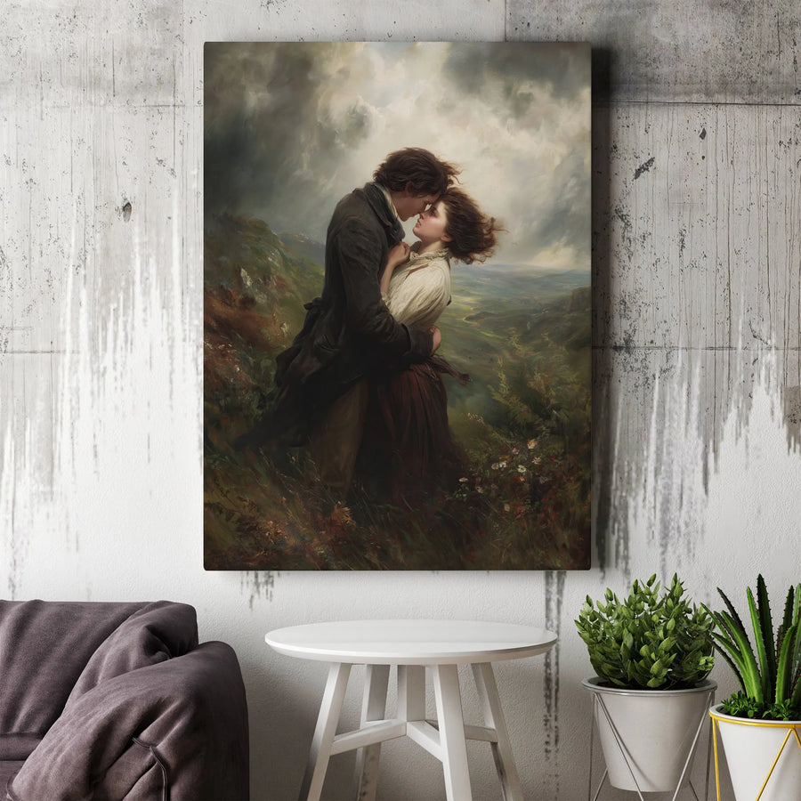 Romantic Couple Embrace Canvas Art | Victorian Era Inspired Oil Painting Style | 1.25 Inch Gallery Wrap Premium Canvas | Anniversary Gift For Lovers