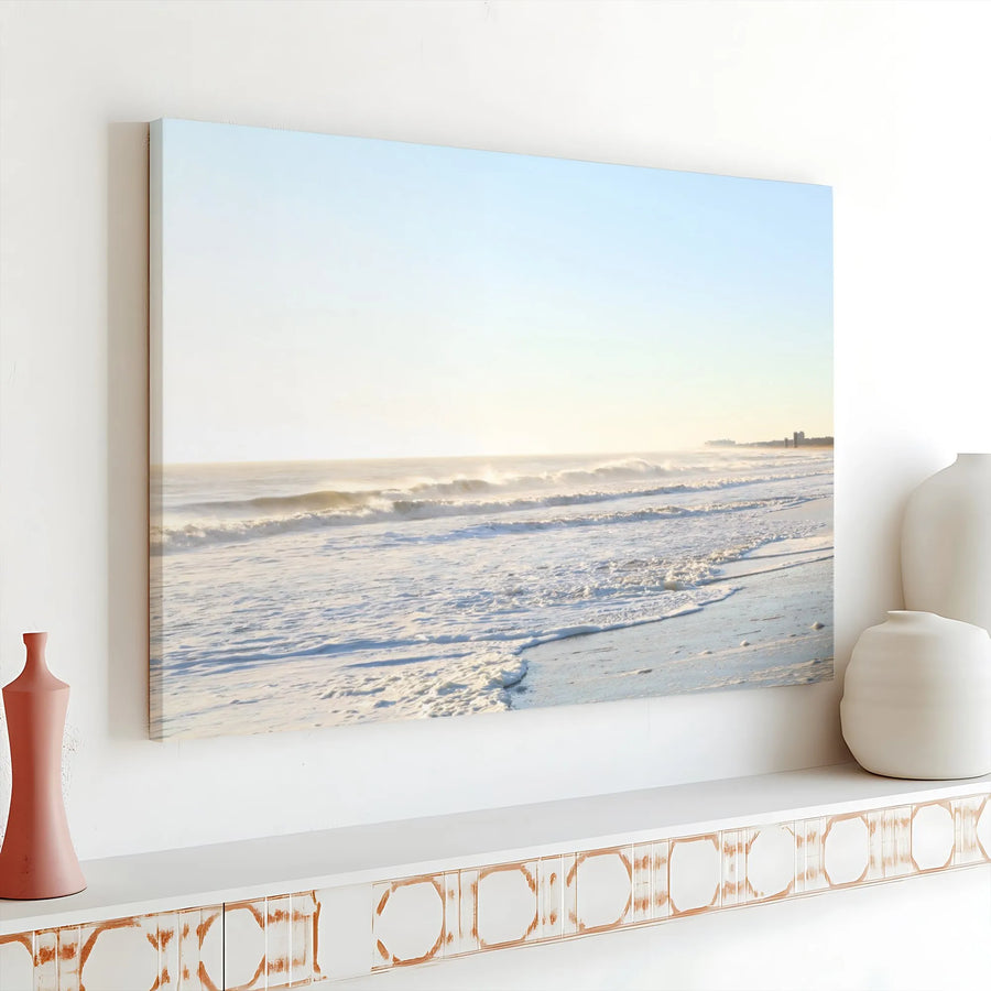 Beach Wave Canvas Wall Art | Serene Ocean Shore Landscape | Premium Fade-Resistant Print | Minimalist Coastal Home Decor