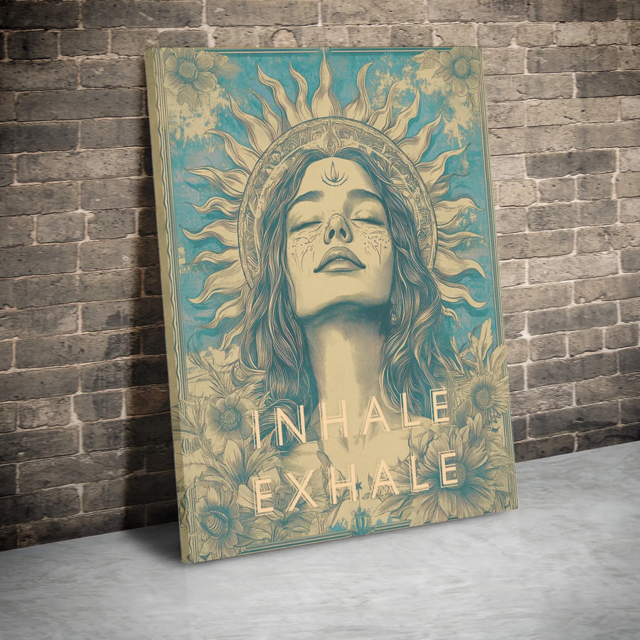 Inhale Exhale Canvas Print | Sun Goddess Spiritual Wall Art | Premium Gallery Wrapped Decor | Zen Meditation Studio Gift for Her