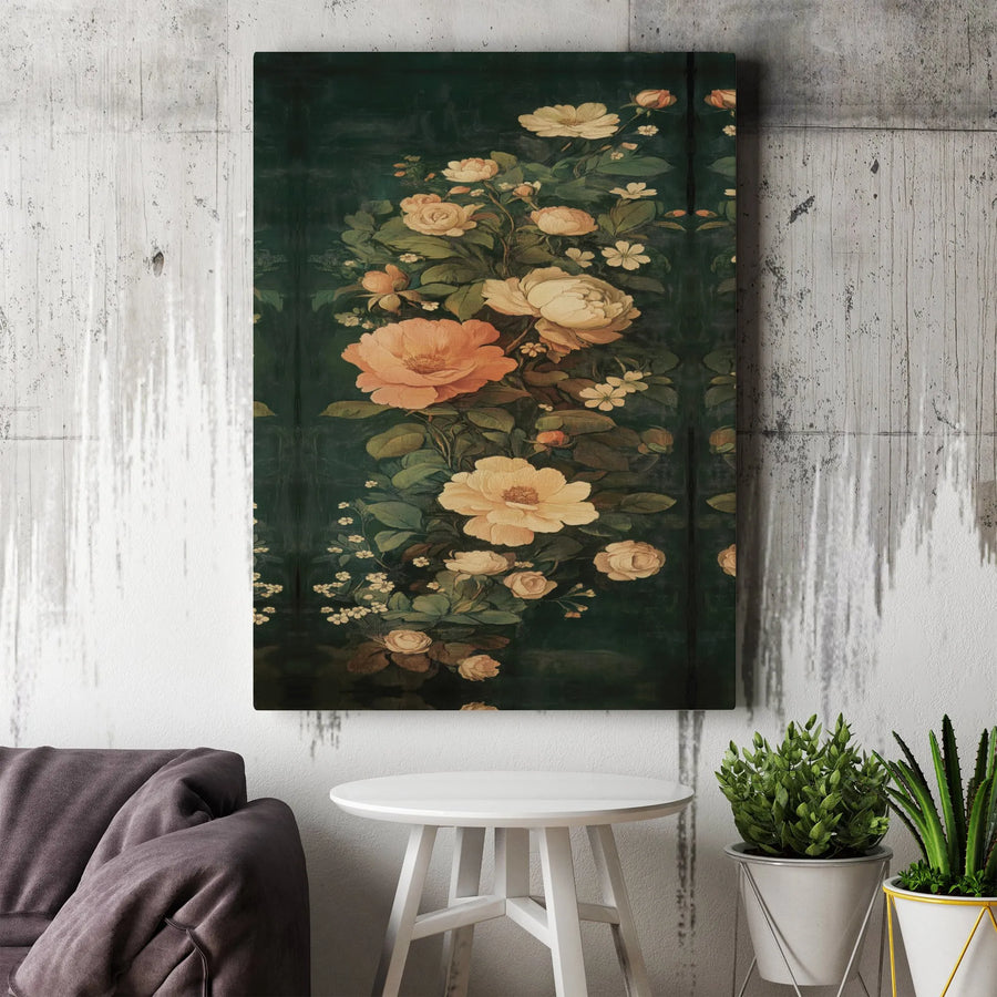 Vintage Floral Canvas Wall Art | Dark Academia Peony & Rose Painting Print | Premium Gallery Wrapped Canvas | Moody Botanical Gift for Home Decor