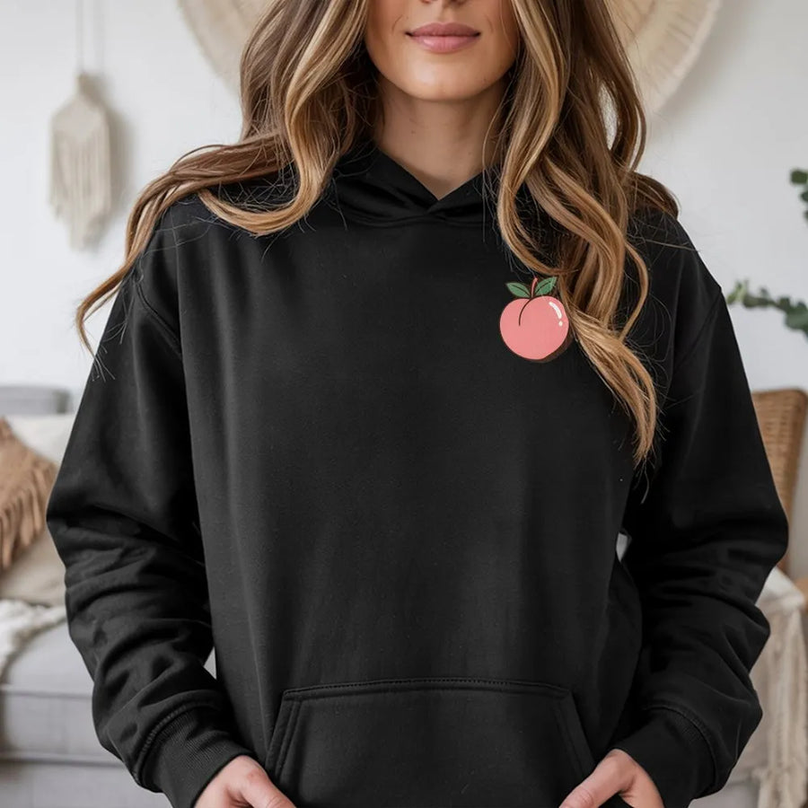 Kawaii Peach Hoodie | Minimalist Fruit Graphic Sweatshirt | Premium Soft Cotton Blend | Cute Aesthetic Clothing Gift for Her