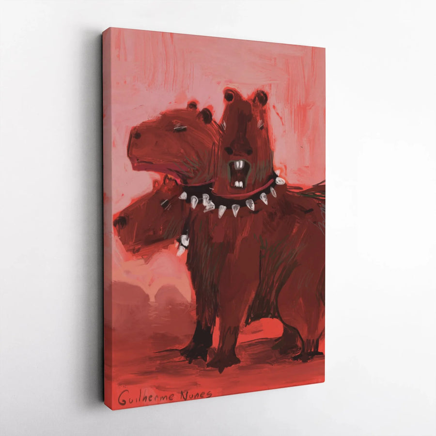Capyberus Canvas Wall Art | Three Headed Cerberus Capybara Painting | Premium Gallery-Wrapped Canvas | Unique Gift for Mythology & Animal Lovers