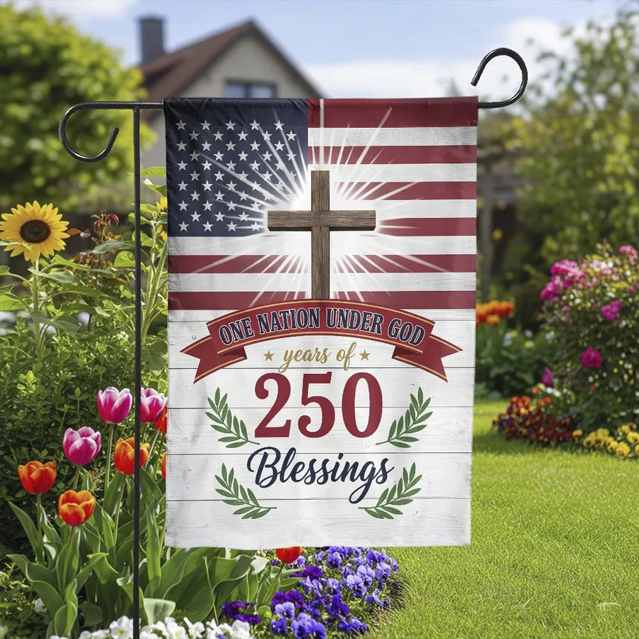 Patriotic Christian Garden Flag | 250th Anniversary USA Cross Design | Double Sided Weather Resistant | One Nation Under God Yard Decor Gift