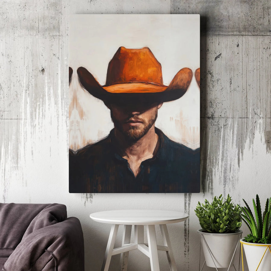 Cowboy Canvas Print | Modern Western Portrait | Premium Gallery Wrapped Canvas | Rustic Home Decor Gift for Men