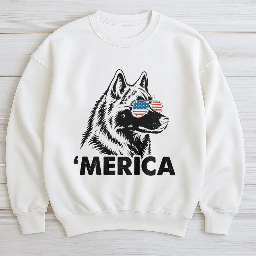 Merica Husky Sweatshirt | Patriotic Dog with American Flag Sunglasses | Premium Cotton Tee | 4th of July Gift for Dog Lovers