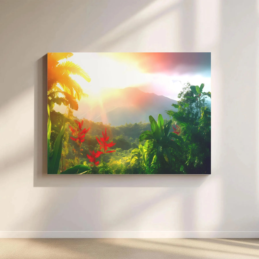 Tropical Jungle Canvas Wall Art | Vibrant Rainforest Mountain Scene | Premium Thick Gallery Wrap | Nature Inspired Home Decor Gift