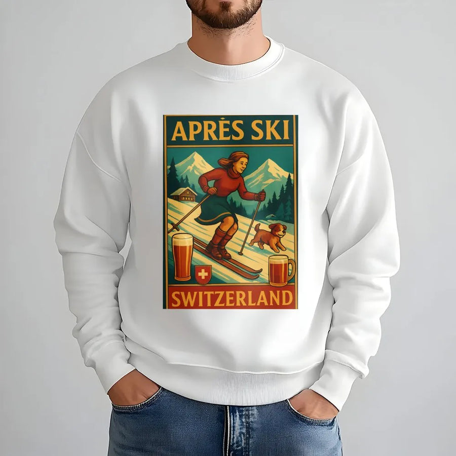 Après Ski Switzerland Sweatshirt | Vintage Travel Poster Graphic | Premium Cotton Tee | Gift for Skier & Winter Sports Fan