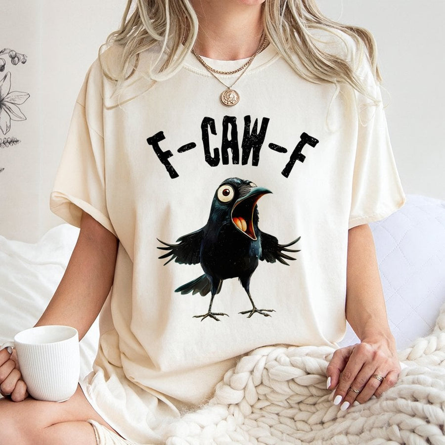 Funny Crow T-Shirt | F-CAW-F Sarcastic Bird Graphic | Premium 100% Cotton Tee | Humorous Animal Lover Gift For Men And Women