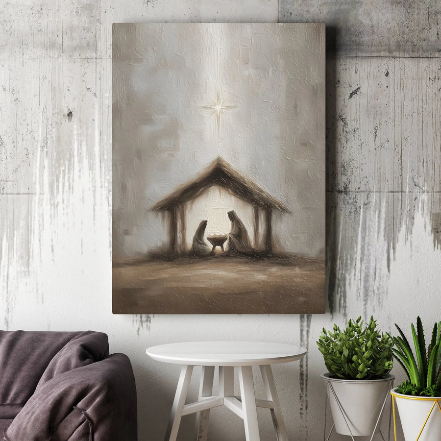 Nativity Scene Canvas Print | Impressionist Christian Wall Art | Premium 1.25 Inch Gallery Wrapped | Religious Christmas Gift For Home