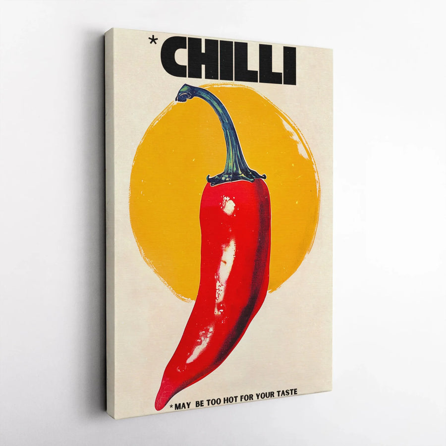 Vintage Chilli Poster Canvas Wall Art | Retro Pop Art Kitchen Print | Premium Gallery Canvas | Unique Decor Gift for Foodie or Chef