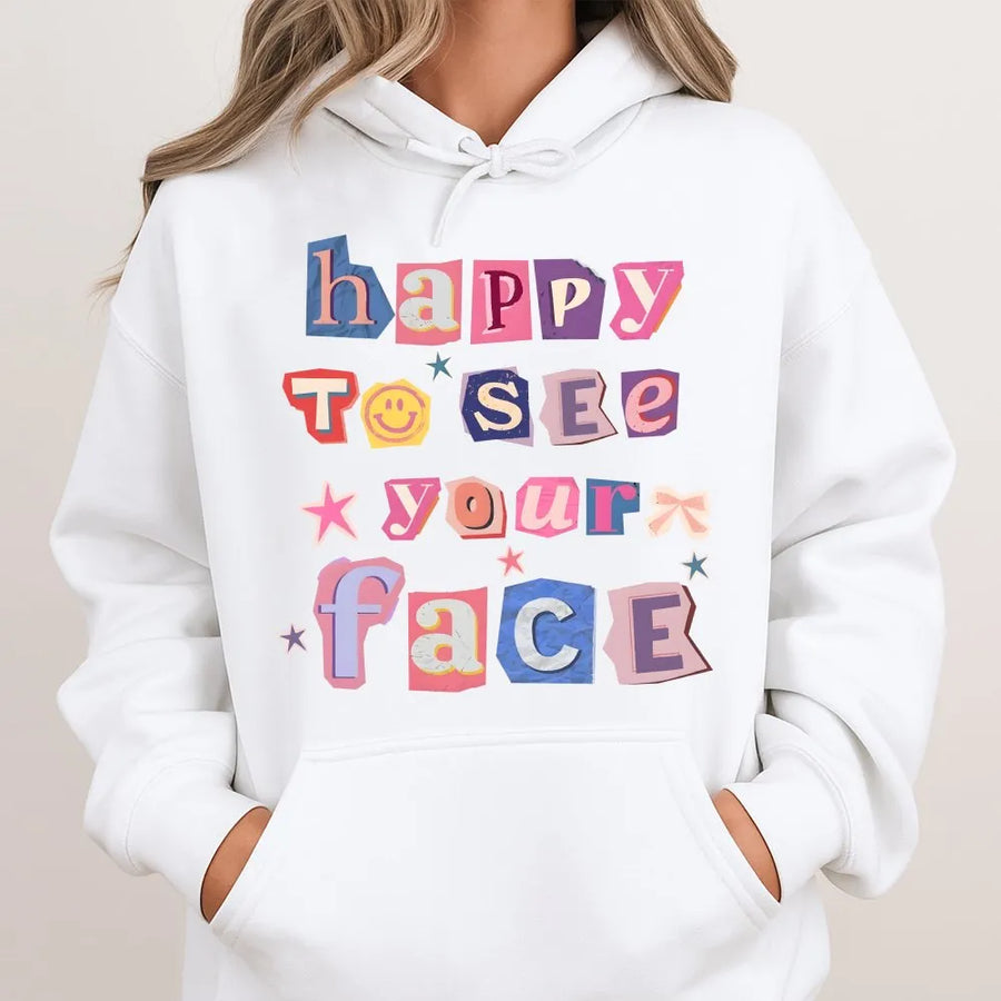 Happy To See Your Face Teacher Shirt | Cute Retro Collage Graphic Tee | Soft Comfort Colors Cotton | Back To School Gift for Teachers