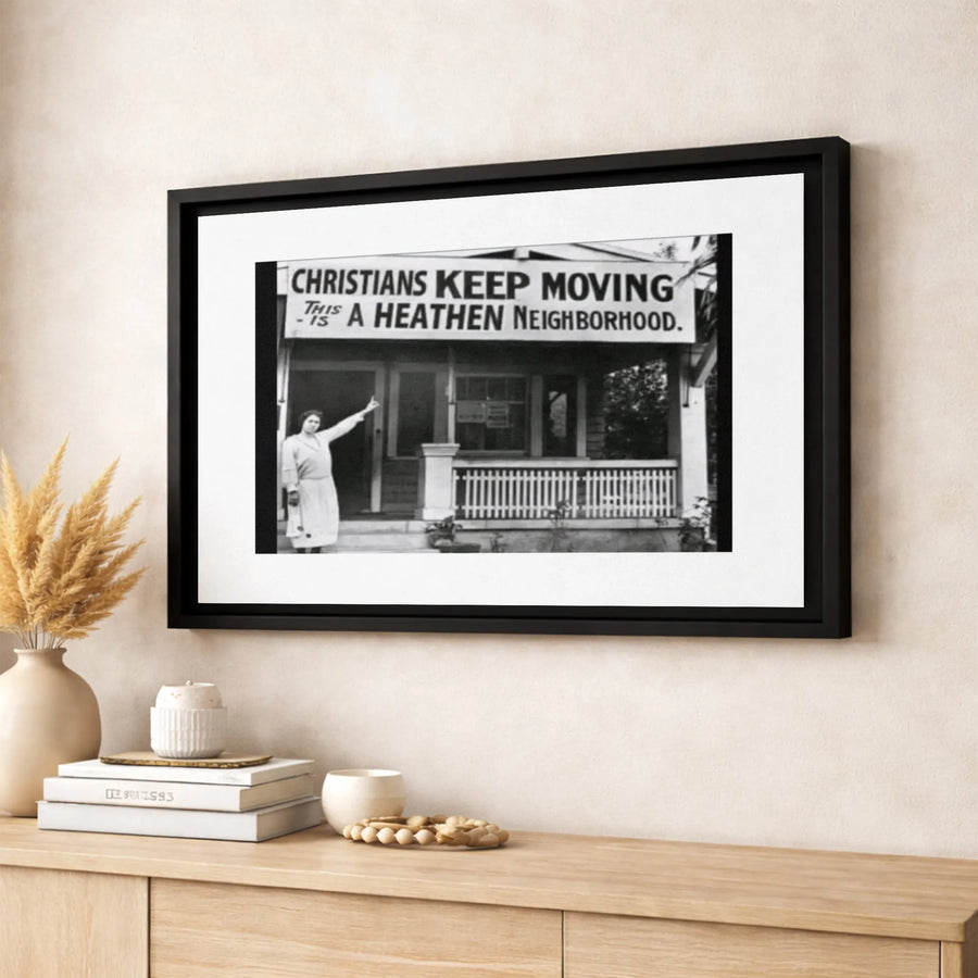 Christians Keep Moving Vintage Photography Print | Heathen Neighborhood Sign | Premium Gallery Canvas | Provocative Statement Home Decor
