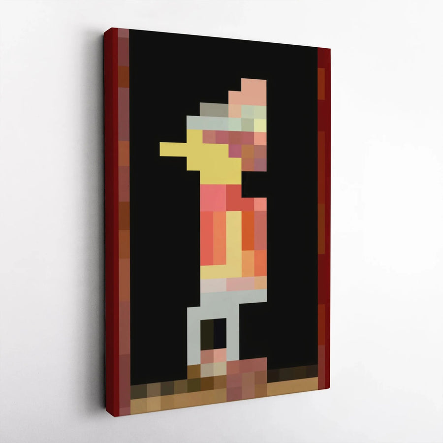 Pixel Art Duck Canvas Print | Retro Gaming 8-Bit Wall Decor | Premium Gallery Wrapped Wood Frame | Gift for Gamers & Nostalgia Collectors