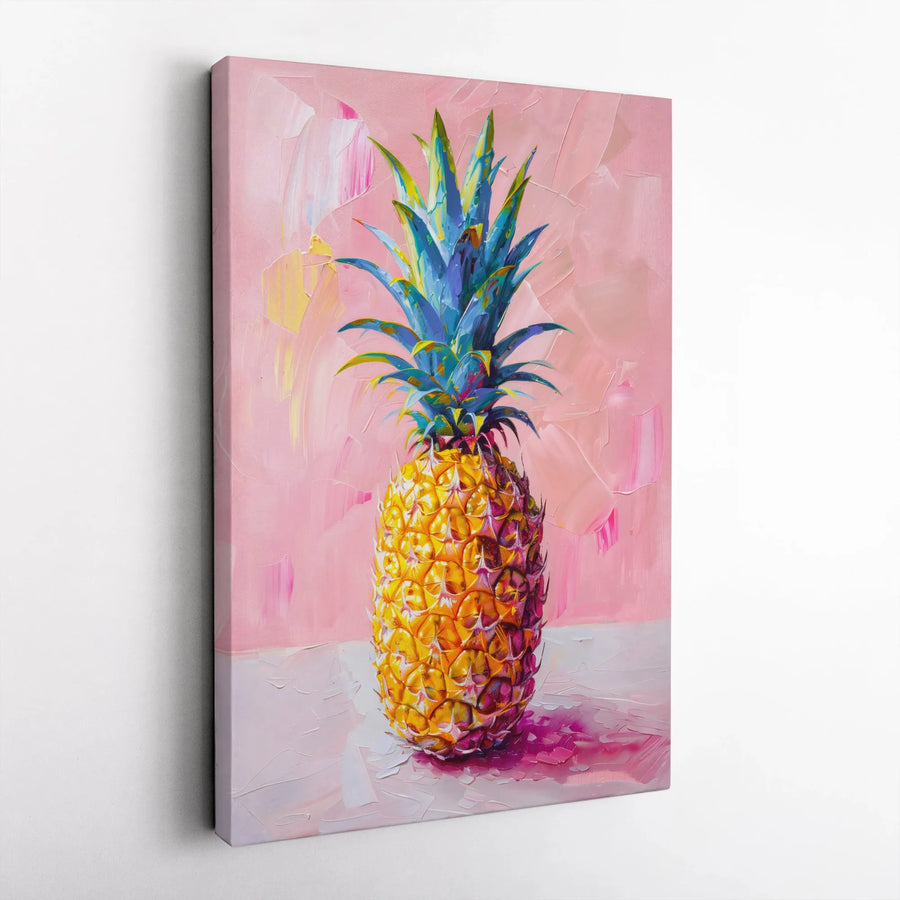 Pineapple Wall Art Canvas | Vibrant Oil Painting Style | Premium 1.25" Gallery Wrap | Pink Tropical Home Decor for Kitchen or Living Room