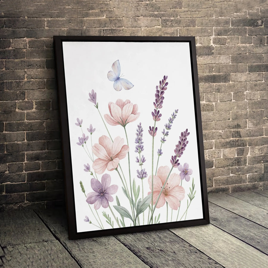 Watercolor Wildflower Canvas Print | Lavender and Butterfly Botanical Art | Premium Gallery-Wrapped Wall Decor | Elegant Gift for Nature Lovers