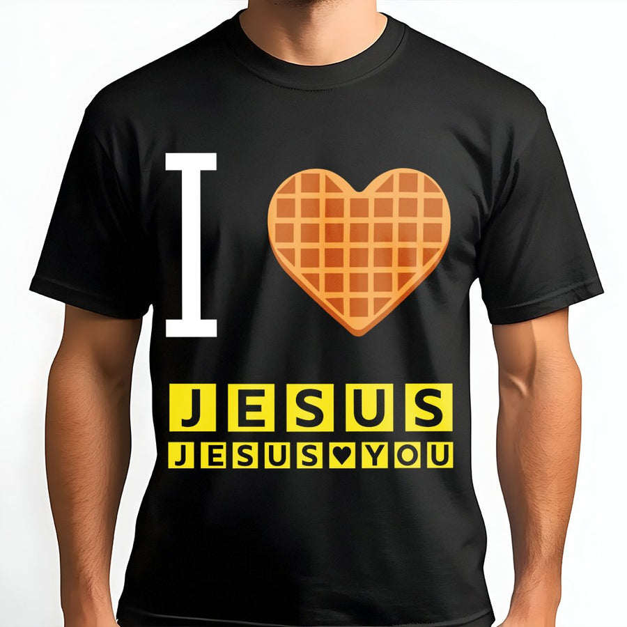 I Love Jesus Waffle T-Shirt | Christian Faith Graphic Tee | Premium Cotton Casual Apparel | Religious Gift for Men Women