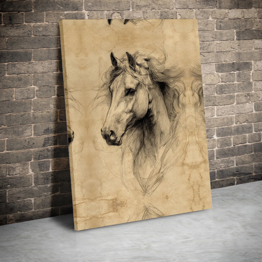 Horse Wall Art | Vintage Pencil Sketch Equestrian Decor | Gallery-Quality Premium Canvas Print | Farmhouse Home Office Gift
