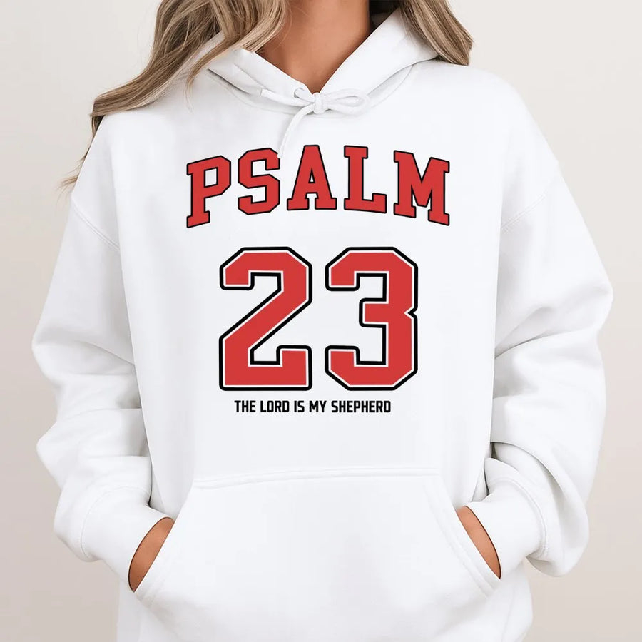 Psalm 23 Hoodie | The Lord Is My Shepherd Religious Graphic | Premium Cotton Blend Unisex Sweatshirt | Christian Faith Gift for Bible Study