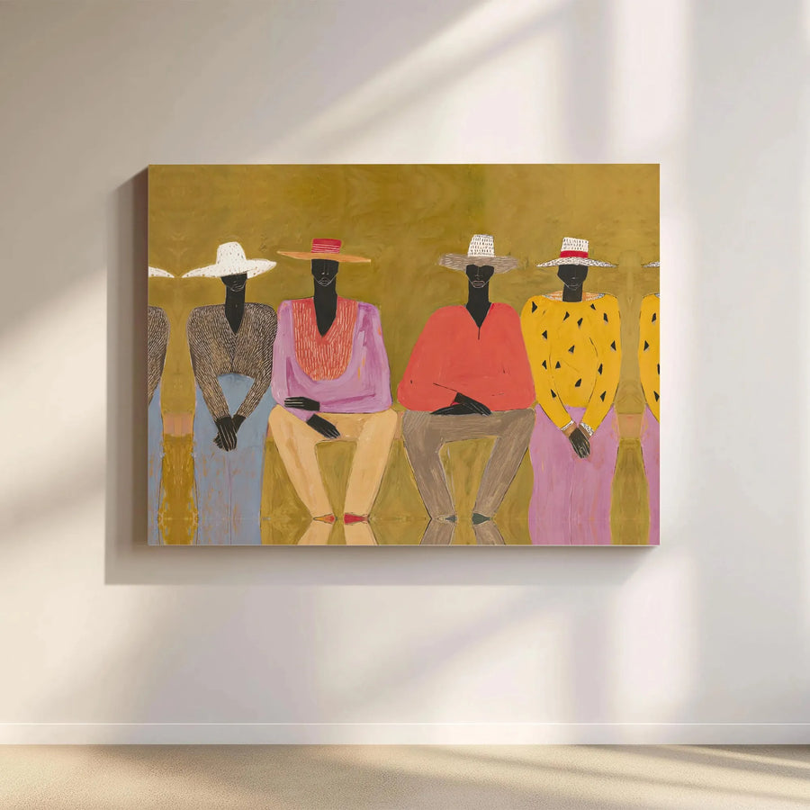 African American Wall Art | Abstract Figures In Colorful Hats | Gallery Wrapped Premium Canvas | Modern Home Decor Gift