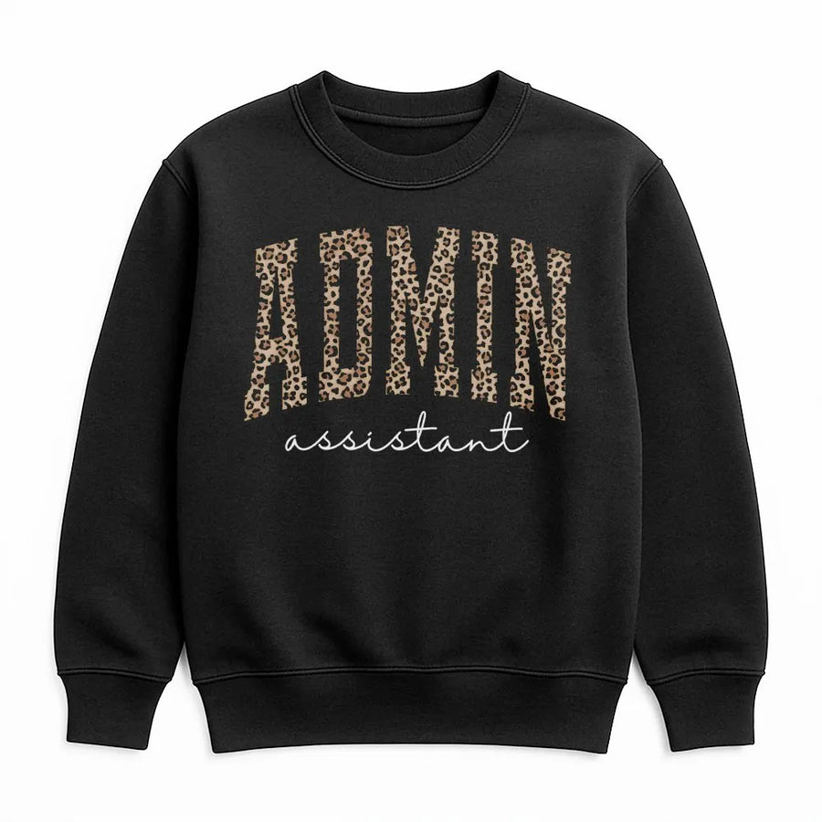 Administrative Assistant Sweatshirt | Leopard Print Varsity Design | Soft Cozy Pullover | Gift for Administrative Professionals Day
