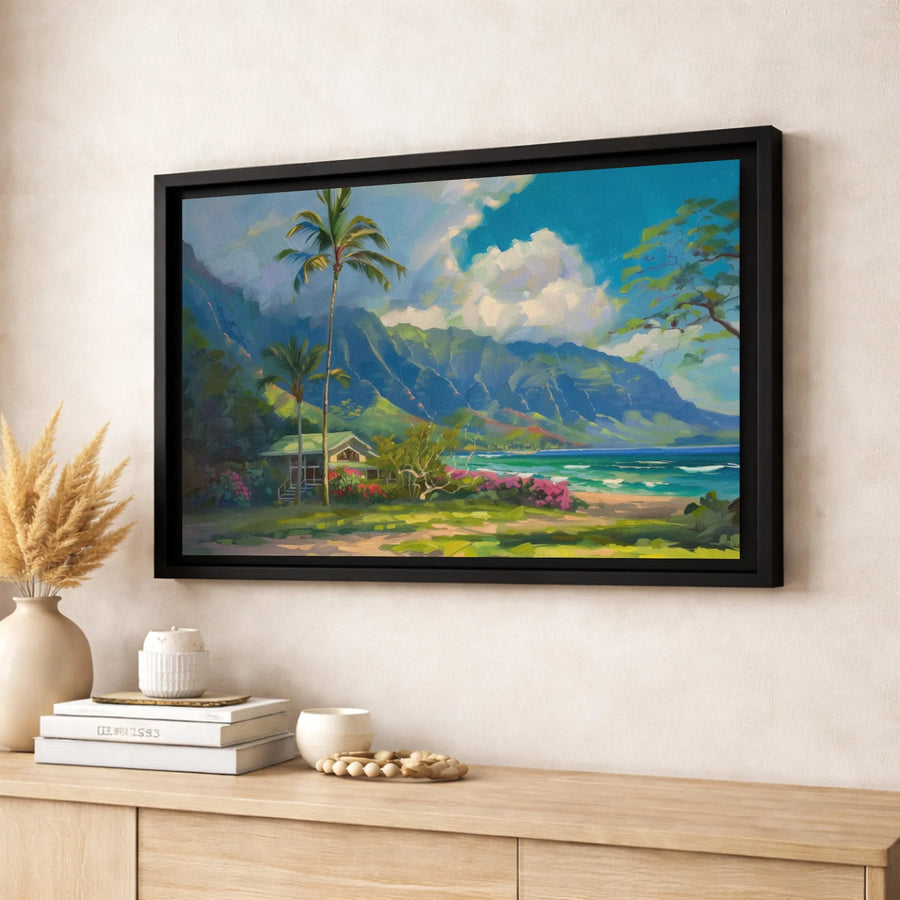 Tropical Beach House Canvas | Hawaiian Mountain Landscape Wall Art | Gallery-Quality Fade-Resistant Print | Premium Coastal Home Decor