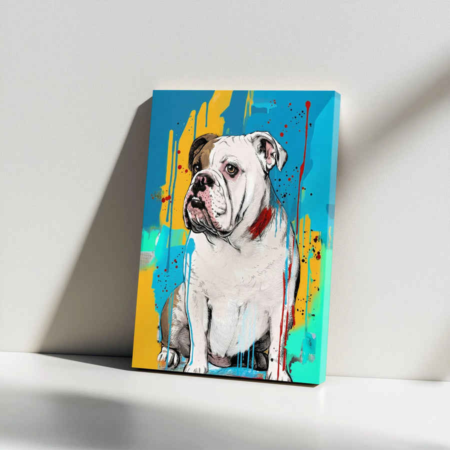 Graffiti English Bulldog Canvas Wall Art | Colorful Pop Art Dog Portrait | Premium Gallery Wrapped Canvas | Gift for Bulldog Lover & Modern Home Decor