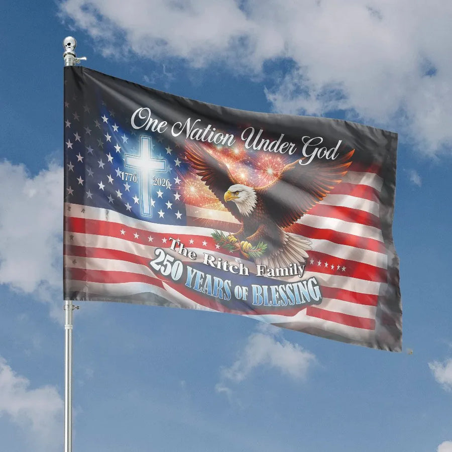 250th Anniversary American House Flag | Eagle & Cross One Nation Under God | Double-Sided Polyester | Patriotic Home Decor Gift for Family