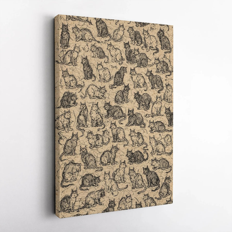 Vintage Cat Sketch Canvas Wall Art | Da Vinci Style Feline Illustration | Premium Gallery Wrapped Canvas | Unique Art Gift for Cat Lovers & Vets