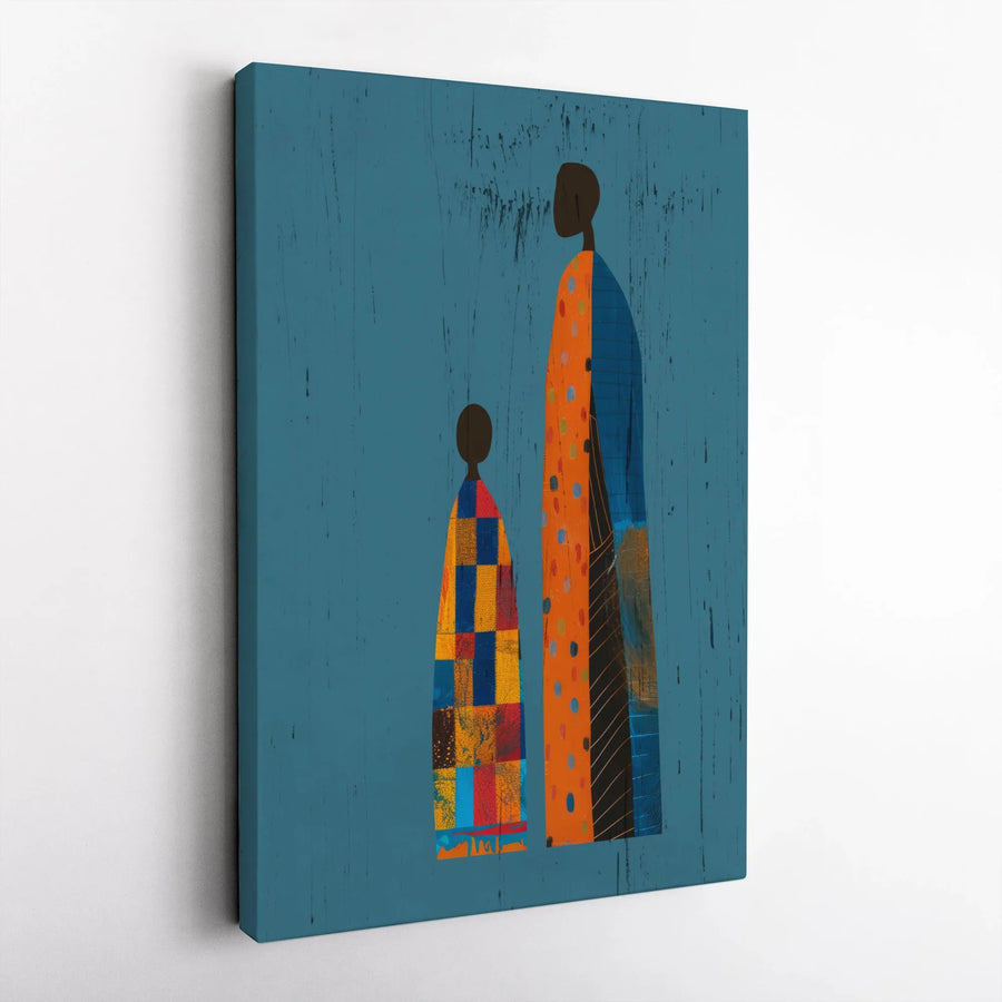 African Mother and Child Canvas Art | Abstract Minimalist Figures | Premium Gallery Wrapped Canvas | Collector's Ethnic Home Decor