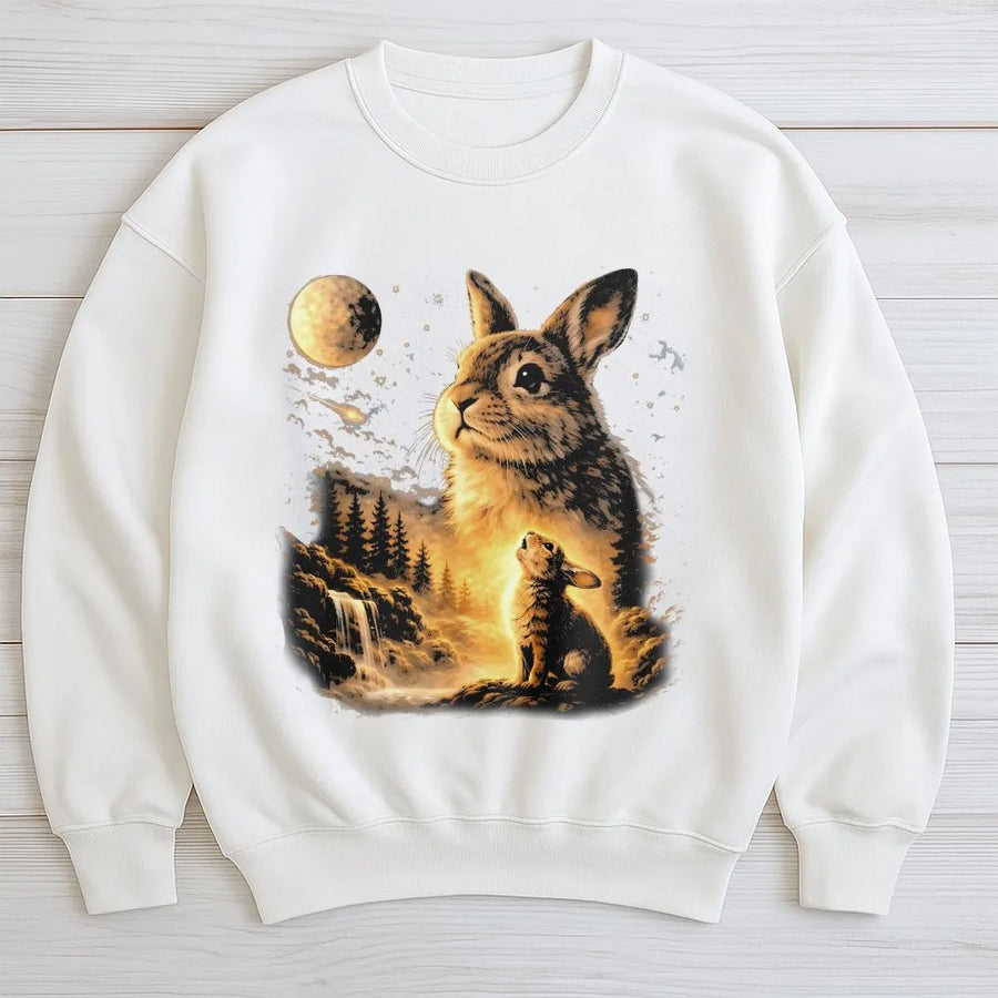 Bunny Howling at the Moon Sweatshirt | Vintage Celestial Rabbit Graphic | Soft Cotton Blend Pullover | Gift for Nature & Animal Lovers