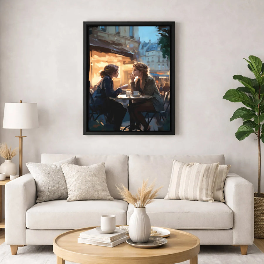 Parisian Cafe Wall Art | Romantic Evening City Scene | Premium Gallery-Wrapped Canvas | Sophisticated Home Decor Gift