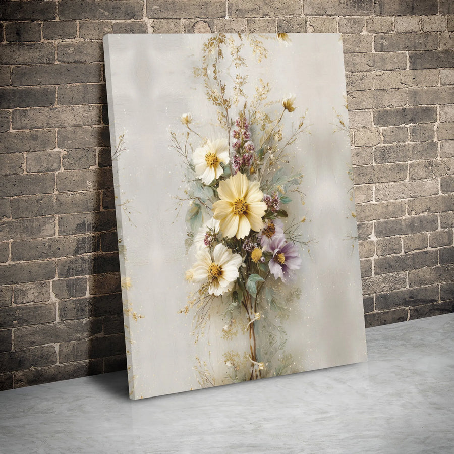Wildflower Bouquet Canvas Wall Art | Botanical Gold Foil Floral Print | Gallery Wrapped 1.25 Inch Thick | Elegant Home Decor for Living Room Bedroom