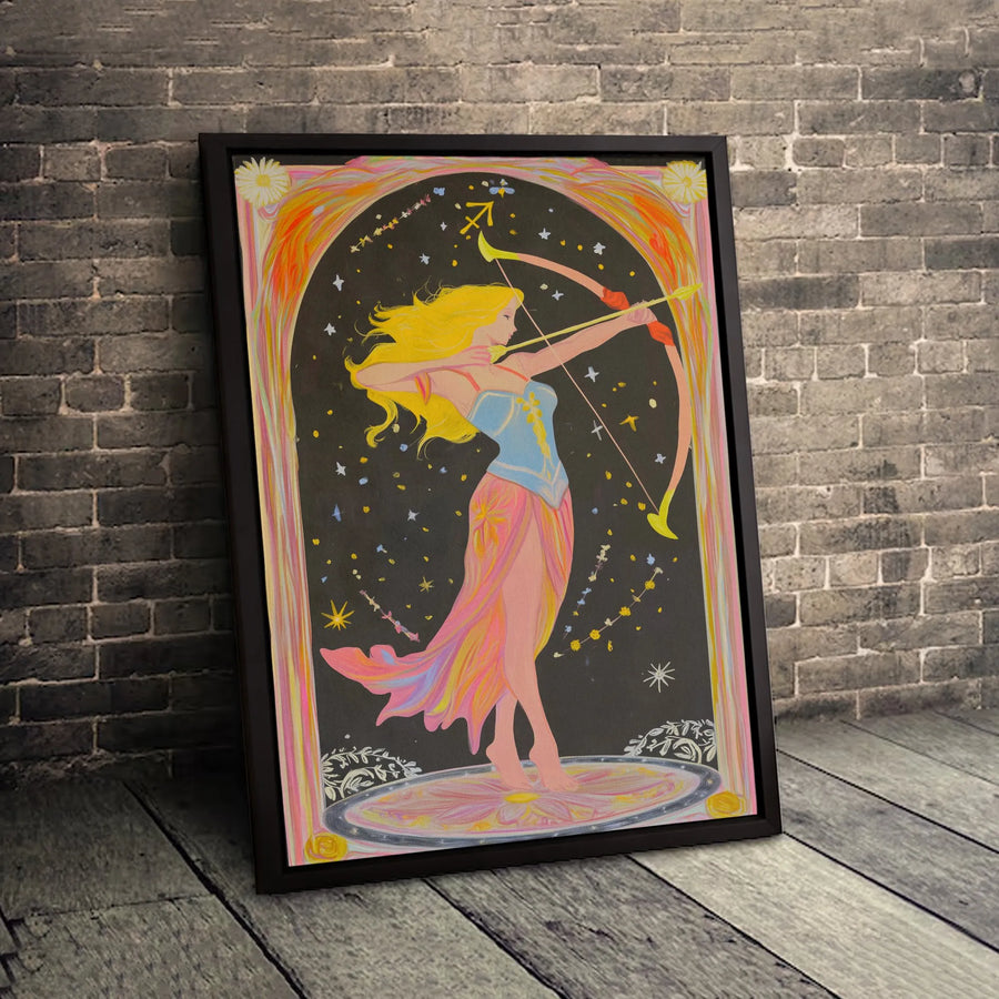 Sagittarius Zodiac Wall Art | Art Nouveau Archer Astrology Print | Premium Gallery Wrapped Canvas | Celestial Home Decor Gift for Her