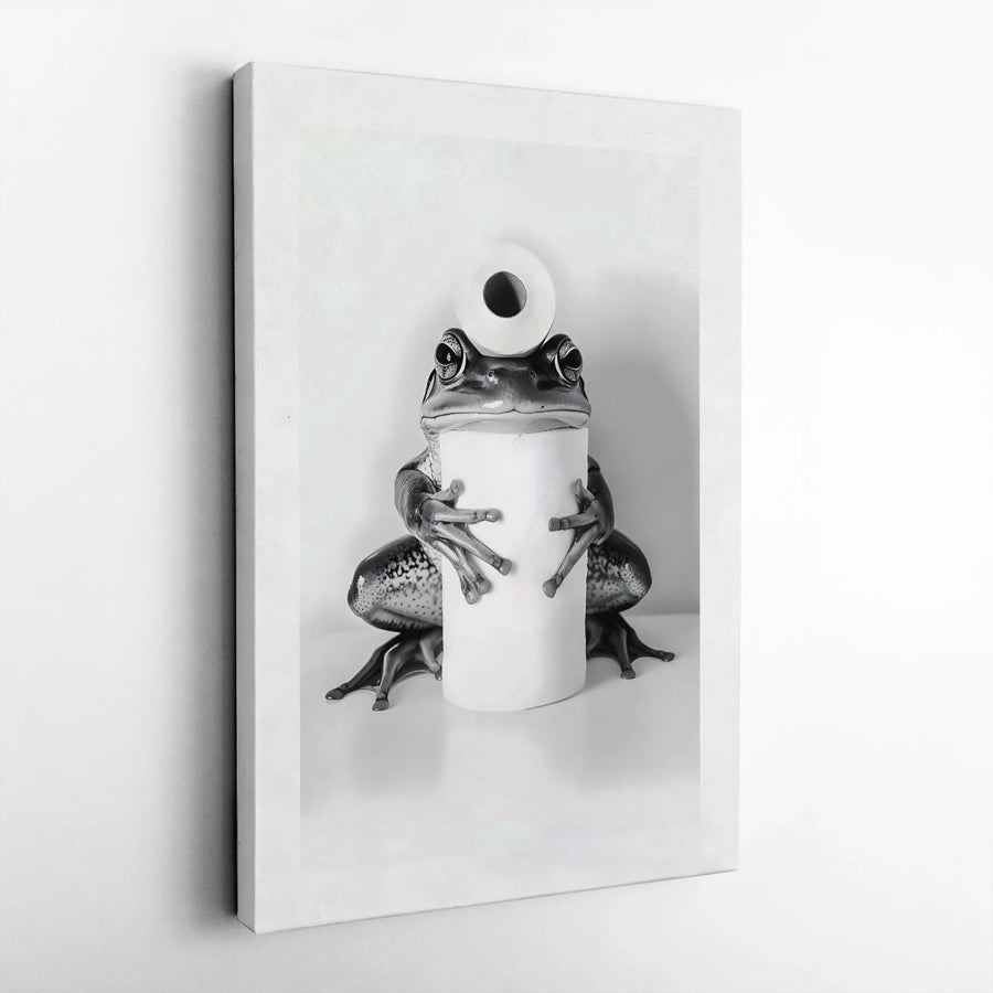 Funny Frog Toilet Paper Canvas Wall Art | Whimsical Bathroom Decor Print | Premium Gallery Wrap Canvas | Unique Gift for Animal Lovers